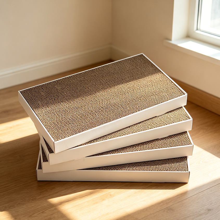 1 White Two-Sided Cat Scratch Pad 4-Pack - Image 1
