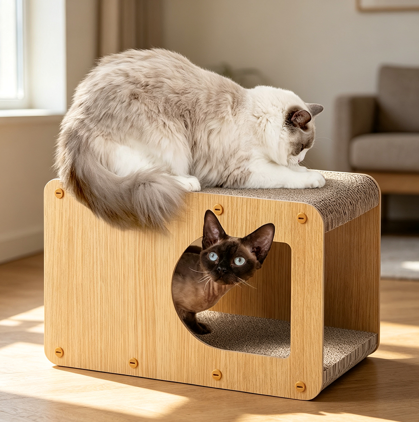 11 Brown Cardboard Cat Scratcher House - Image 1