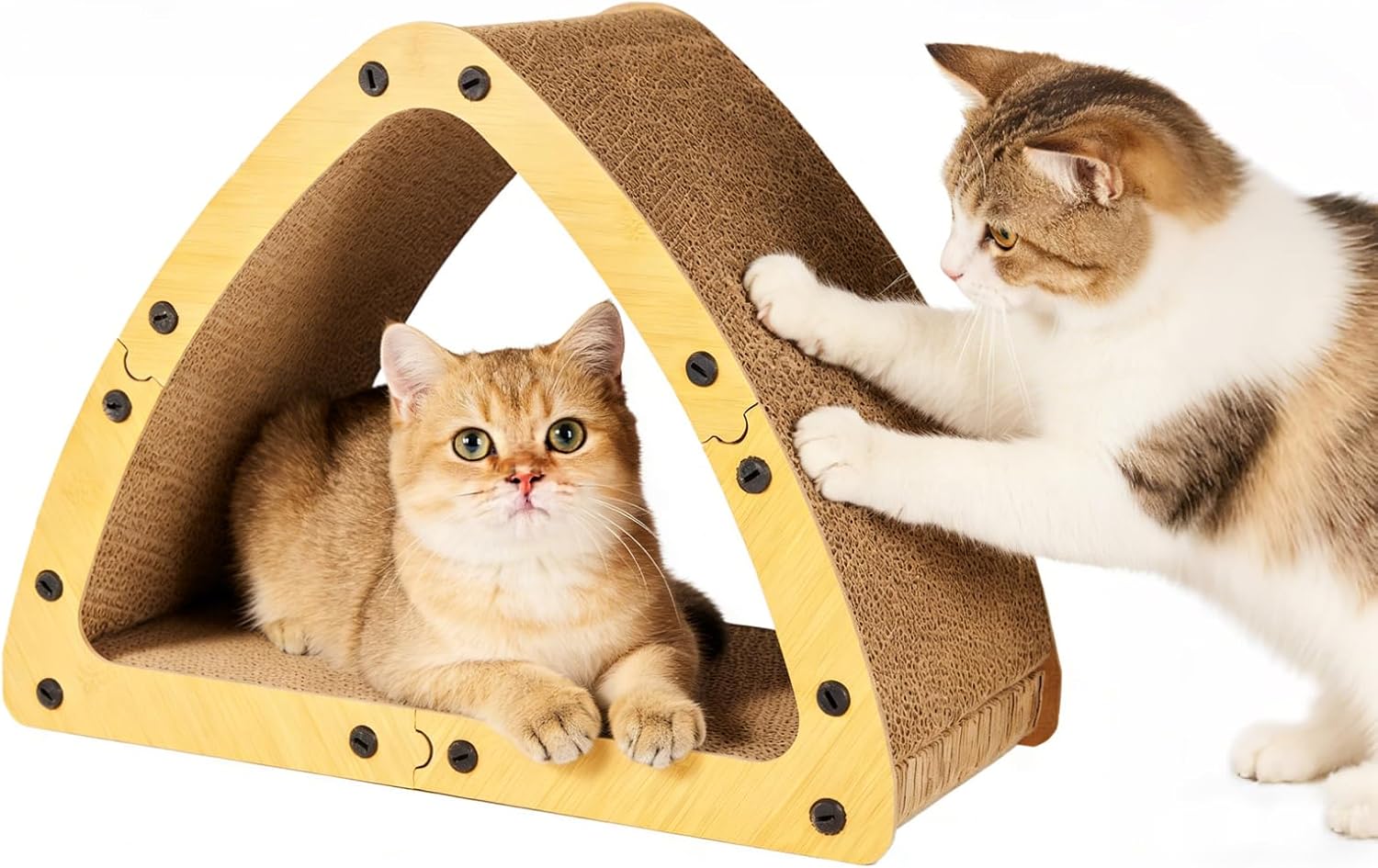 71VSGCQ7vrL._AC_SL1500_.jpg Triangle Cardboard Cat House Tunnel Sofa Scratcher - Image 1
