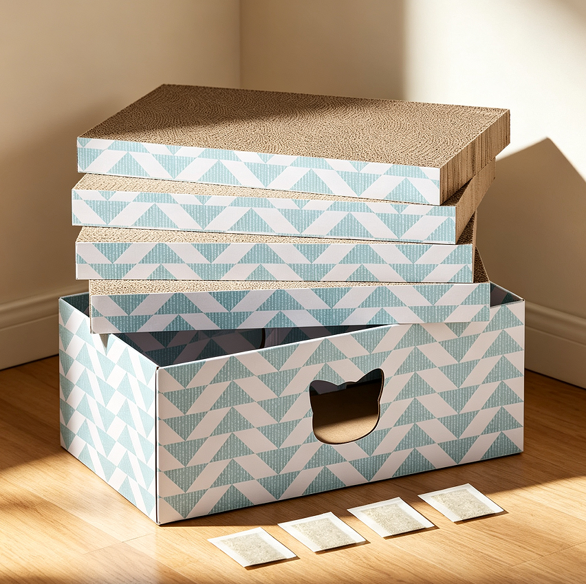 8 Blue Corrugated Cat Scratcher 4-Pack - Image 1