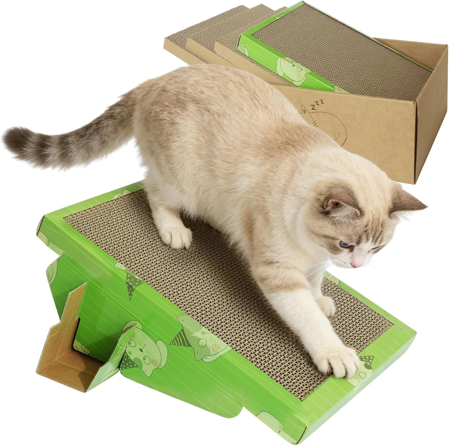 81OgQDFsO4L._AC_SL1500_.jpg Three-Pack Cat Scratcher Set Slope and Box - Image 1