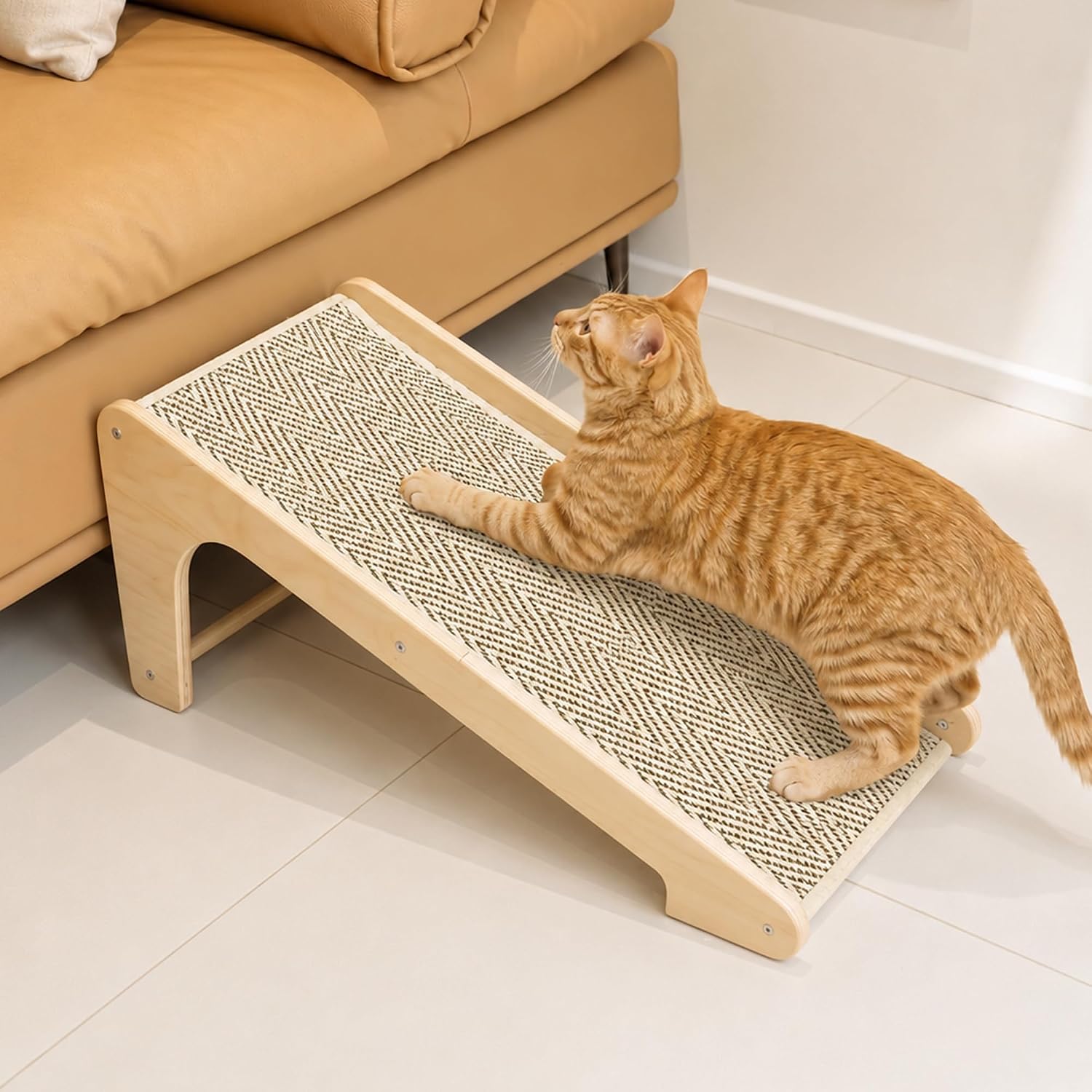 81QRdTUHOL._AC_SL1500_.jpg Sisal L-Shaped Chevron Cat Scratcher Ramp - Image 1