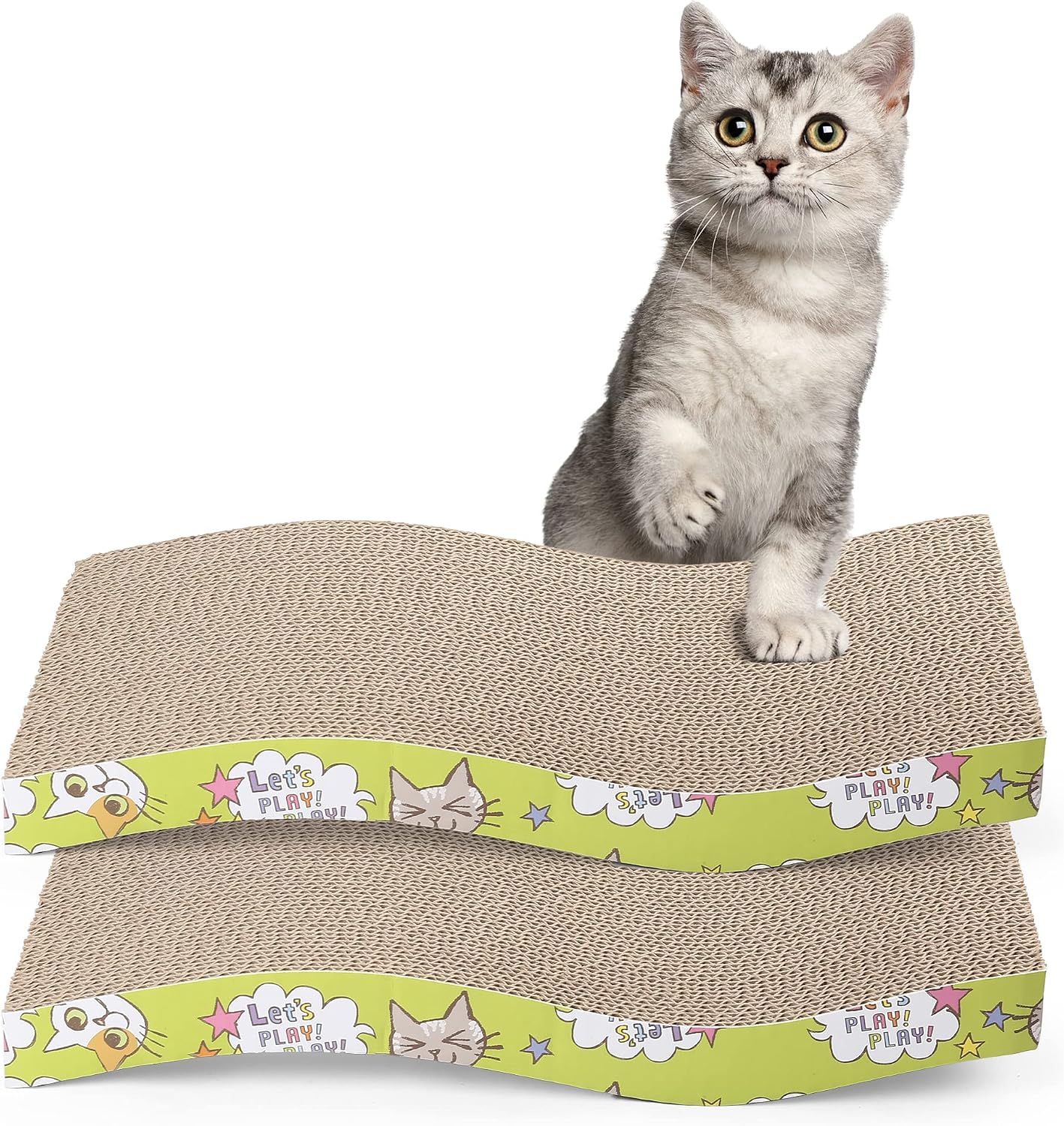 81z6zgcFgdL._AC_SL1500_.jpg Curved Reversible Cat Lounger Scratcher 2-Pack - Image 1