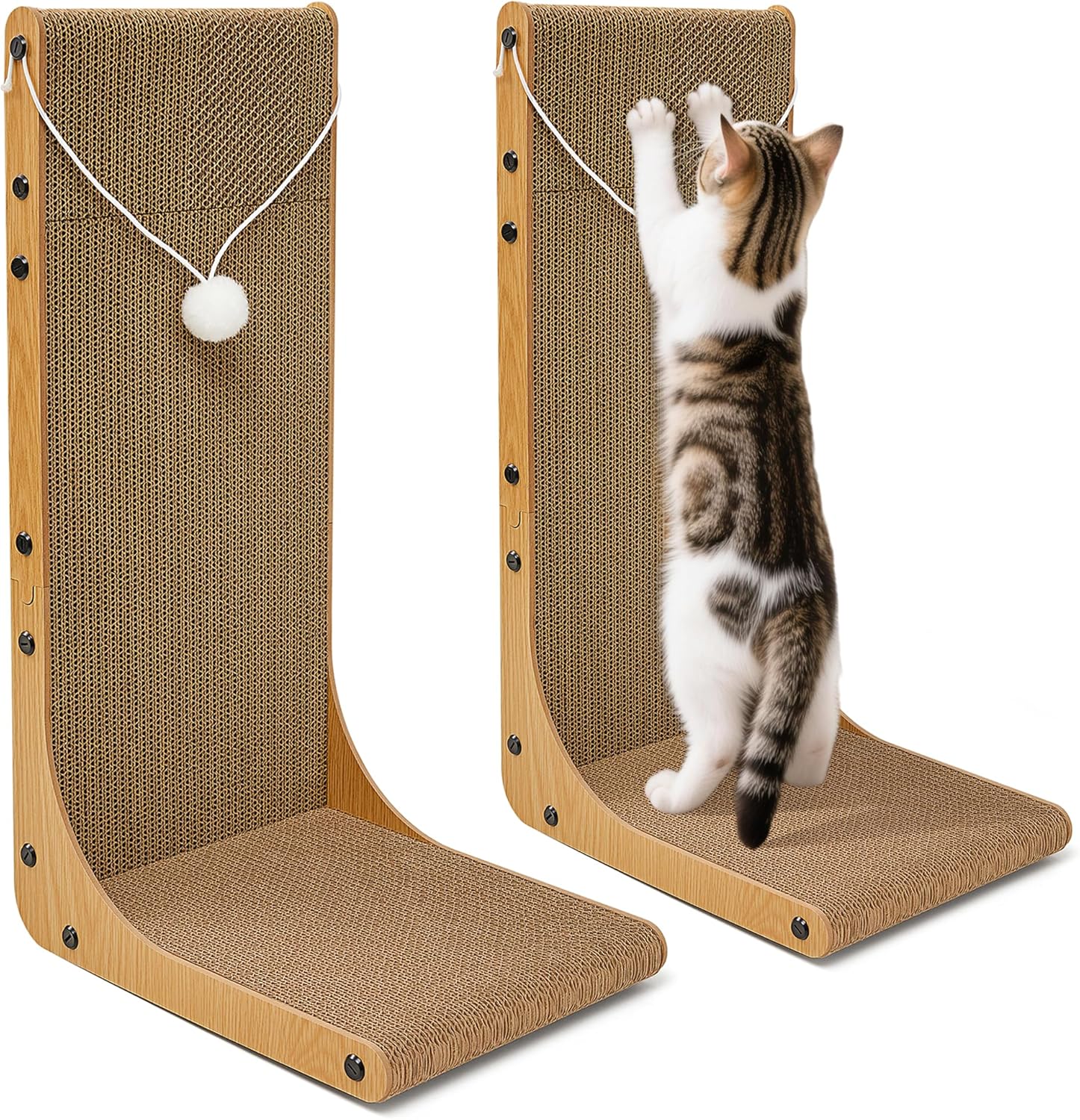 91lKD-5zKbL._AC_SL1500_.jpg L-Shaped Cardboard Scratcher 2-Pack with Balls - Image 1